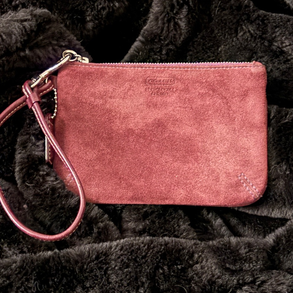 Coach Suede Wristlet In Dusty Rose/Mauve